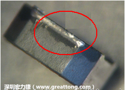 使用錫(Sn)鍍層的電源電感器(Power Inductors)，經(jīng)過推力測試后，其焊點(diǎn)還保留在零件的端點(diǎn)上，所以推力比較高。