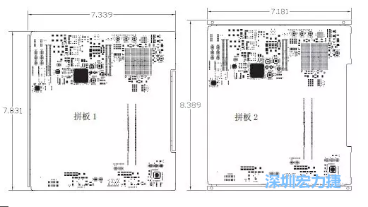 如圖11所示在兩種拼板中PCB單元的邊條位置不同，拼板1中邊條在長邊方向，而拼板2中邊條在短邊方向-深圳宏力捷