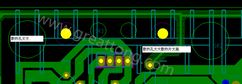 PCB設(shè)計中，散熱孔散熱片設(shè)計不當(dāng)，造成很多電源板斷裂