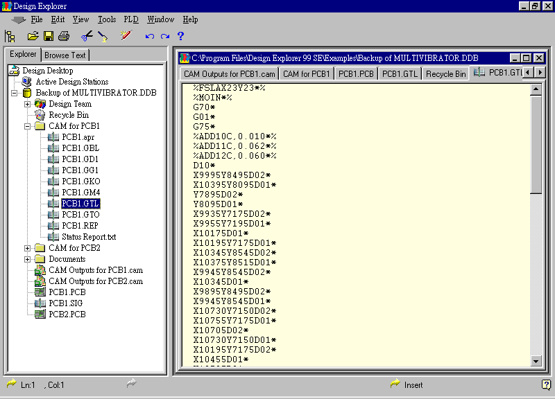 要檢查各Gerber輸出文件，則在瀏覽器中打開CAM Output for PCB1，即可看到一系列Gerber輸出文件。