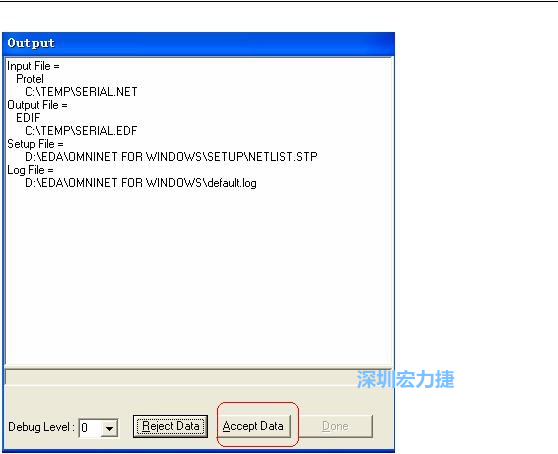 系統(tǒng)彈出一個輸出窗口，點擊 Accept Data。完成后點擊“確定”，再點擊“Done”關(guān)閉輸出窗口。退出 Omninet for Windows。
