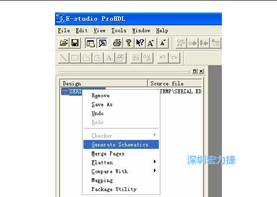 4．右鍵點擊 Serial.EDF 文件，選擇 Generate Schamatics：
