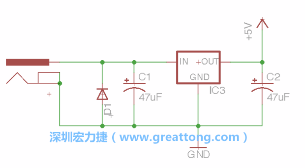 新增RBBB→Power_Jack，將它放在電壓調整器的輸入端旁邊。