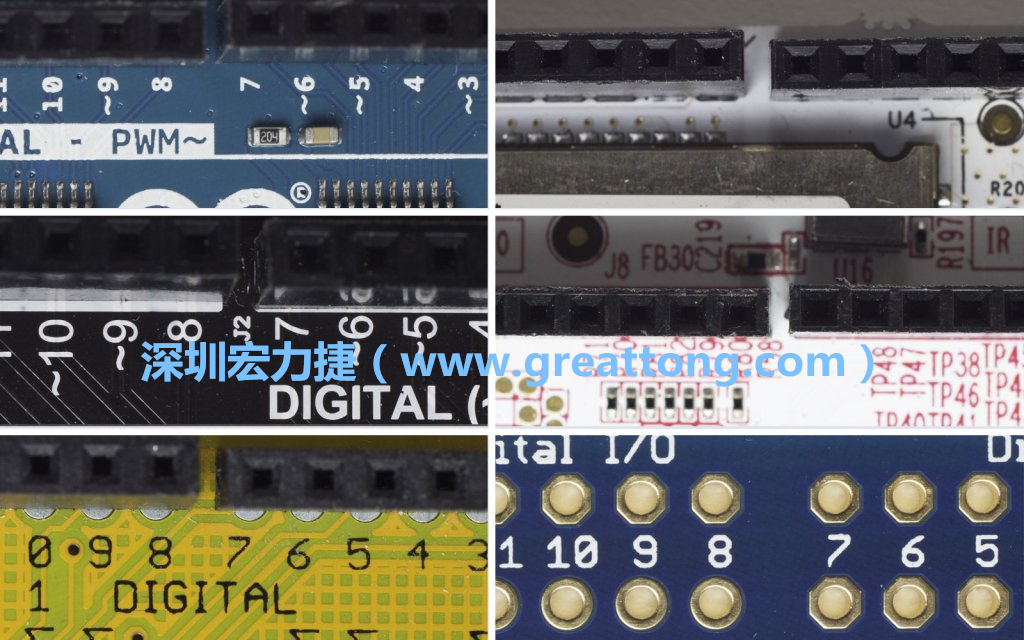 各種不同尺寸的Arduino上第7、8腳位的間距。