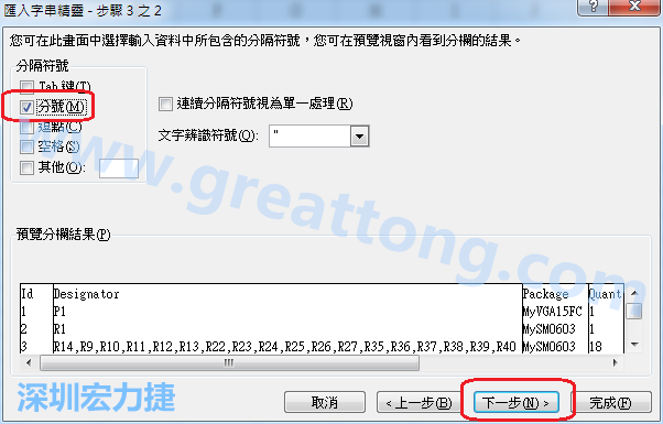 新增一個新的Excel文檔，[資料]匯入[從文字檔]，然后選擇剛產(chǎn)生的BOM (.csv)檔案，并以"分號"作為分隔符號。