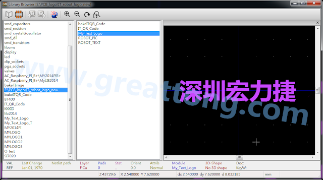進行相同的程序， 目前這個Library IT_robot_logo_new.mod就包含了多個footprint于其內(nèi)。
